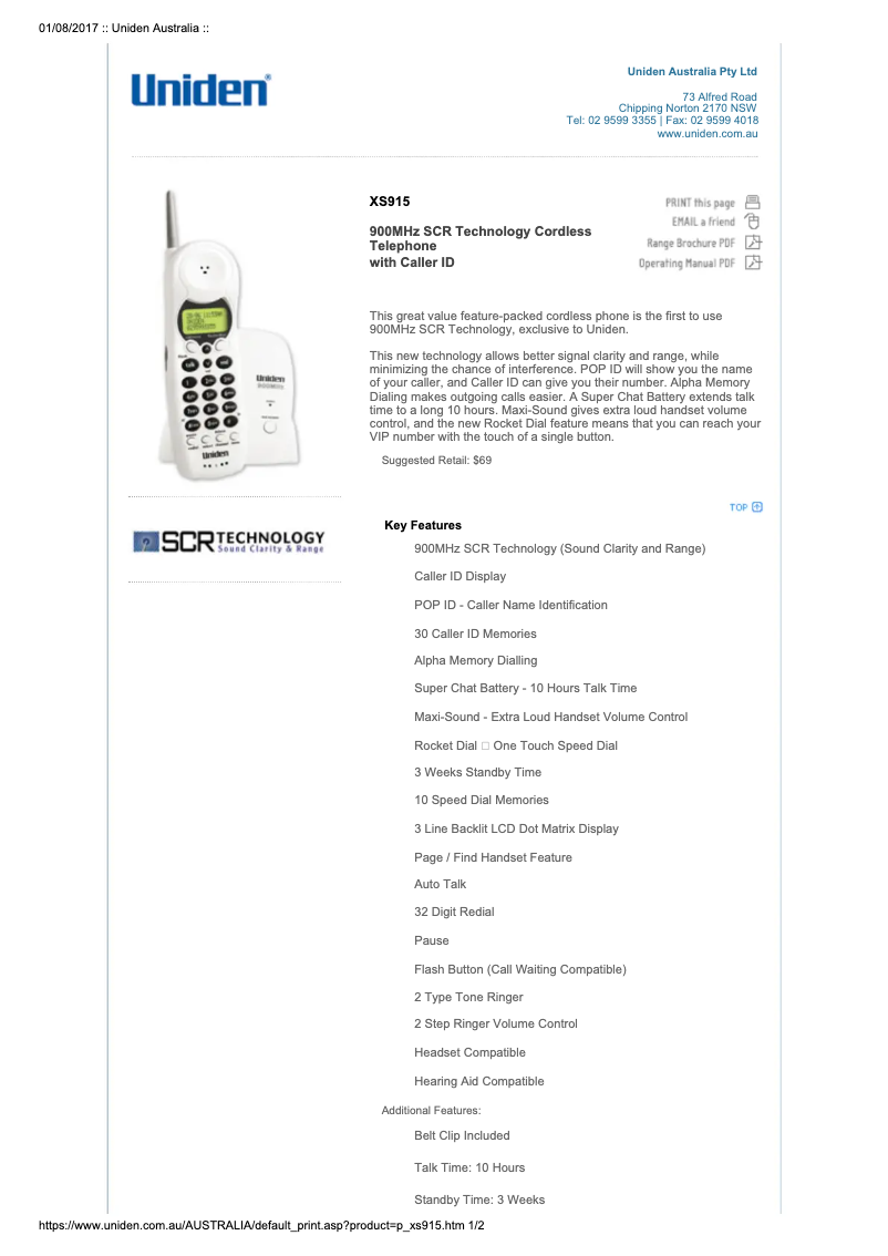 First page image of the manual for XS 915