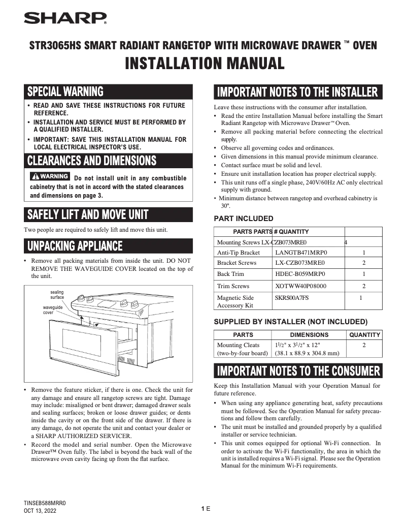 Page 1 de la notice Guide d'installation Sharp STR3065HS