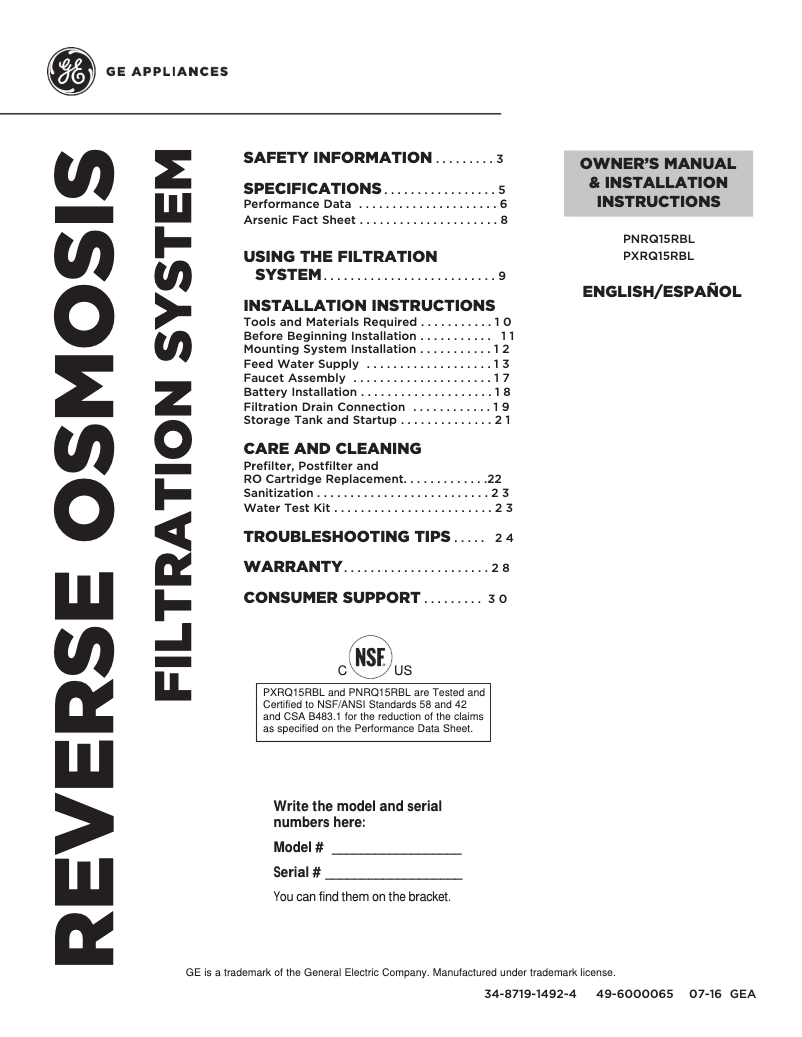 Image de la première page du manuel de l'appareil Profile PNRQ15RBL