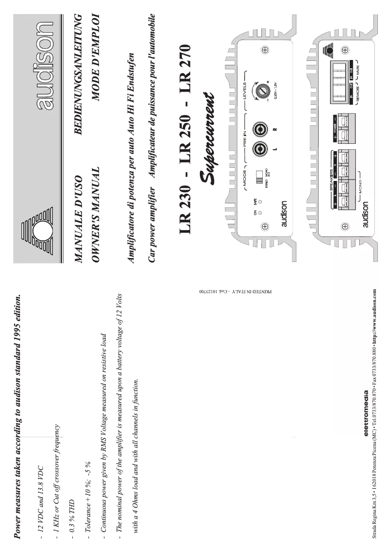 Page n°1 - Manuel utilisateur Audison LR 250