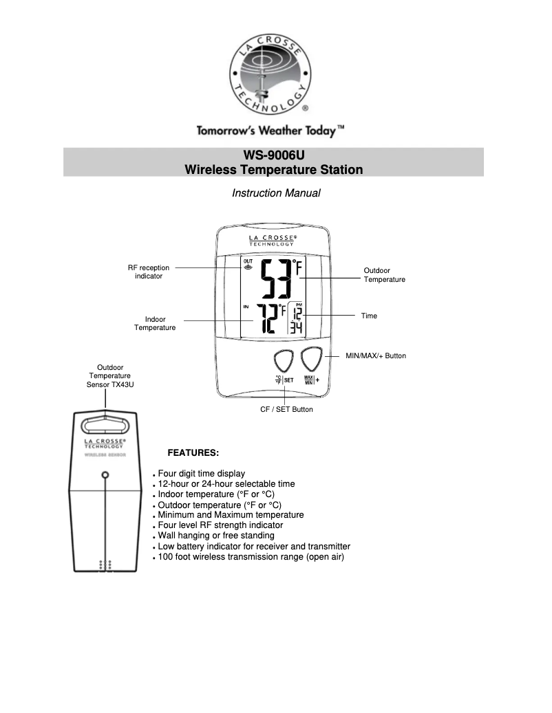 Page n°1 - Manuel utilisateur La Crosse Technology WS-9006U