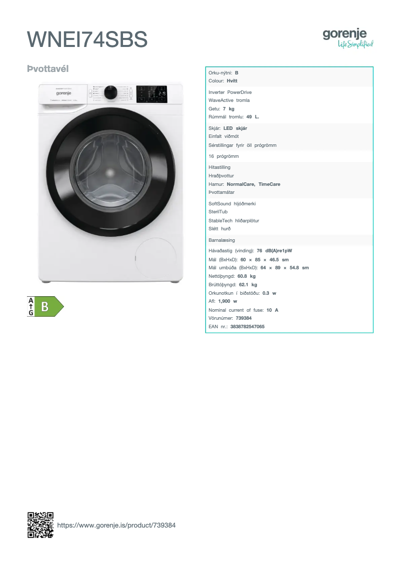 Image de la première page du manuel de l'appareil WNEI74SBS