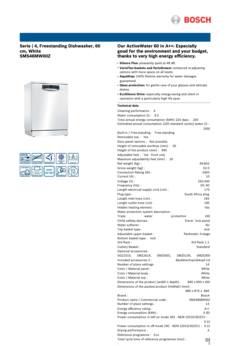 Image de la première page du manuel de l'appareil SMS46MW00Z