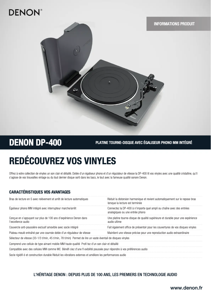 Page n°1 - Fiche technique Denon DP-400