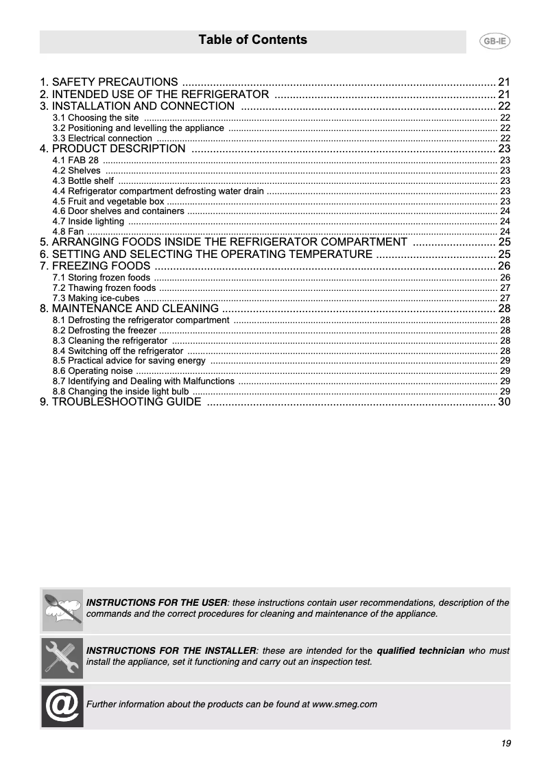 Page 1 de la notice Manuel utilisateur Smeg FAB28RVE