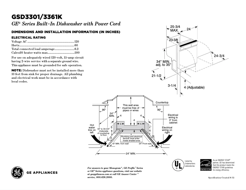 Page n°1 - Fiche technique GE GSD3301KWW
