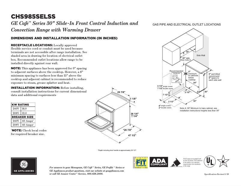 Page n°1 - Fiche technique GE Café CHS985SELSS