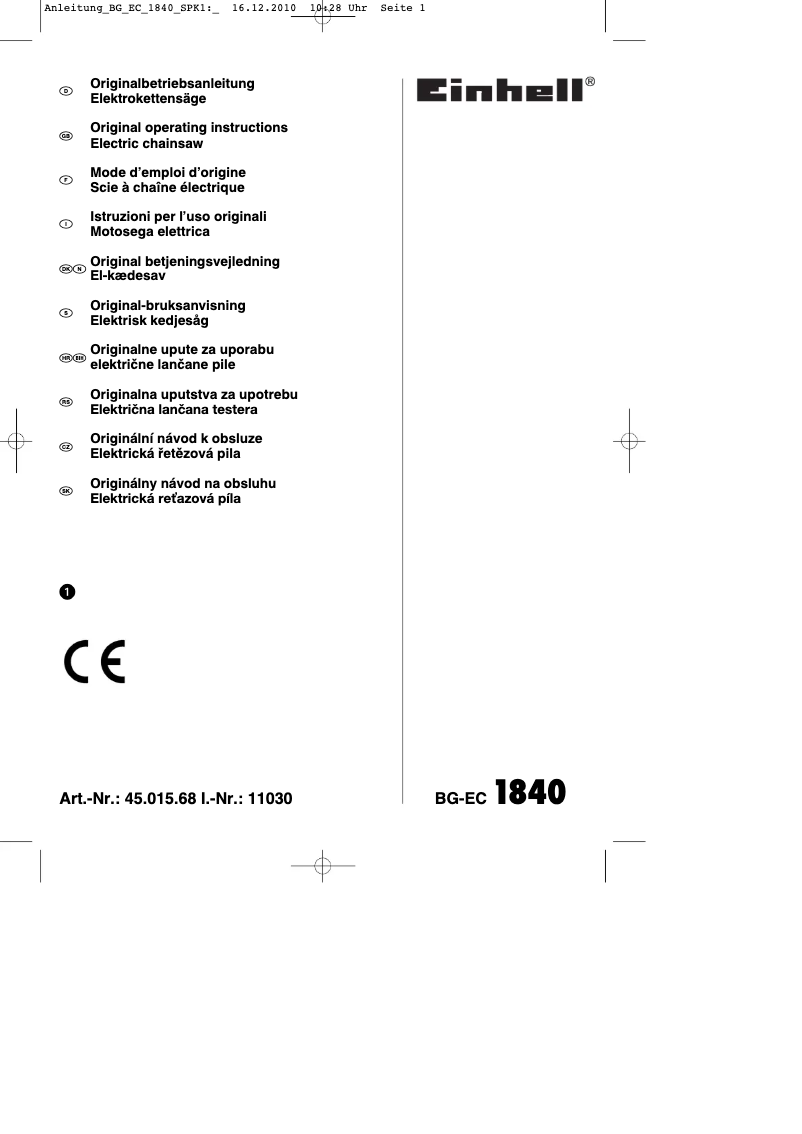 Página 1 del manual Manual de instrucciones Einhell BG-EC 1840