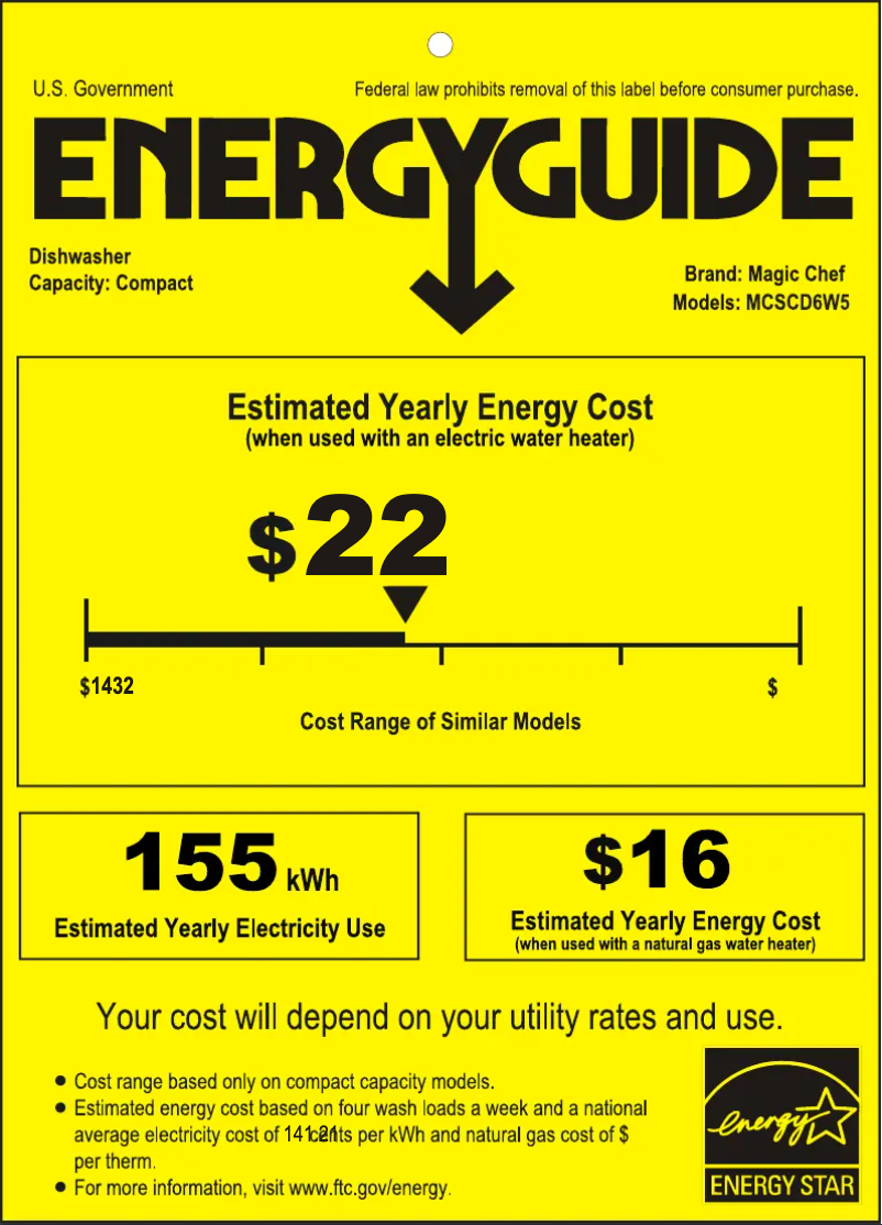 Página 1 del manual Etiqueta energética Magic Chef MCSCD6W5