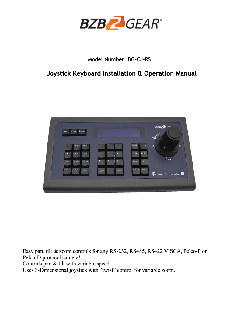 Page 1 de la notice Manuel utilisateur BZBGear BG-CJ-RS