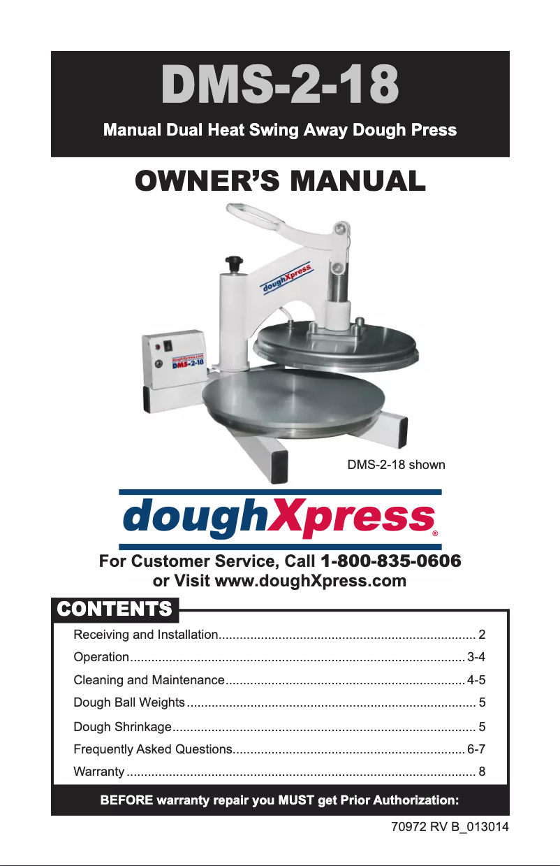 Page n°1 - Manuel utilisateur DoughXpress DMS-2-18