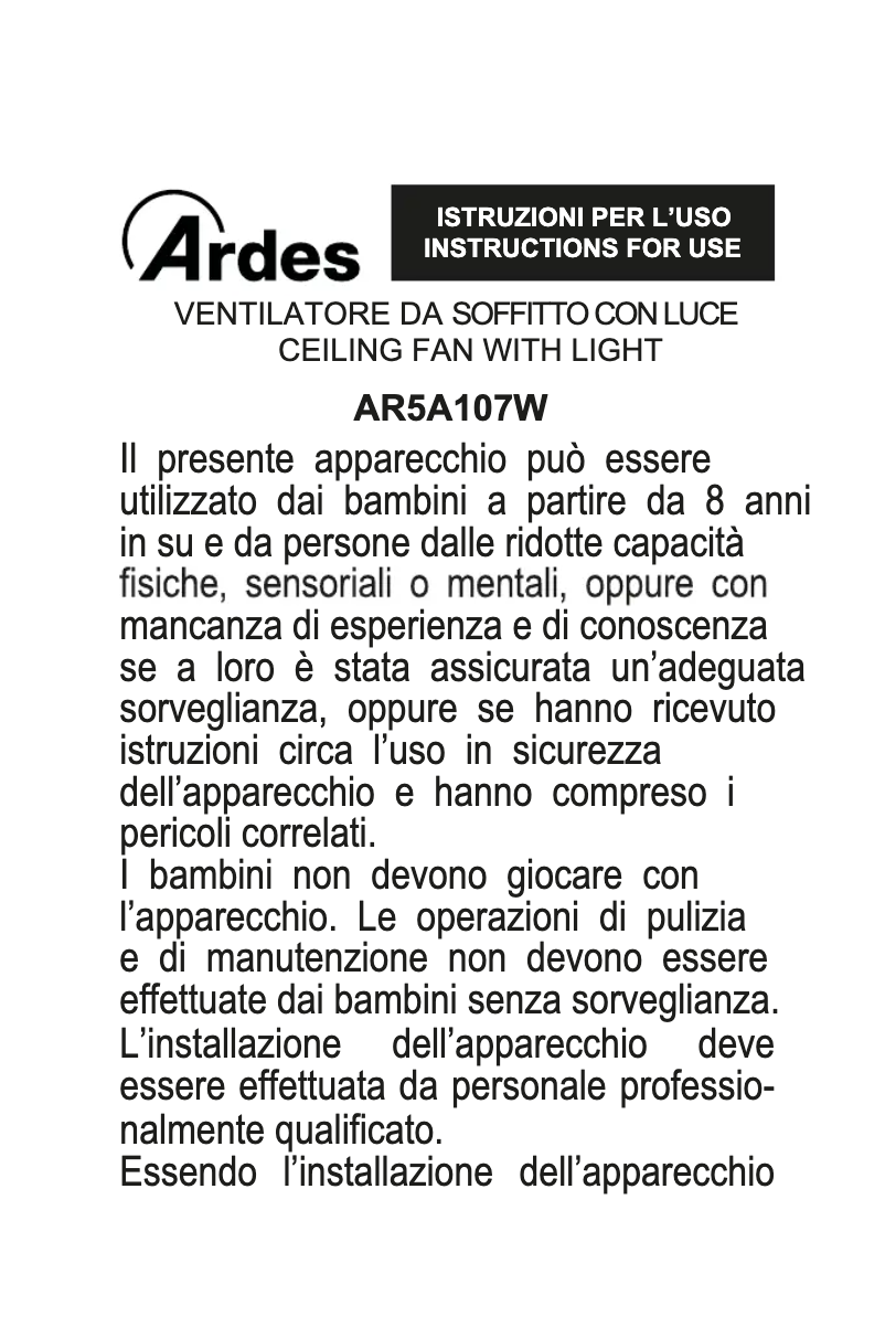 Image de la première page du manuel de l'appareil AR5A107W