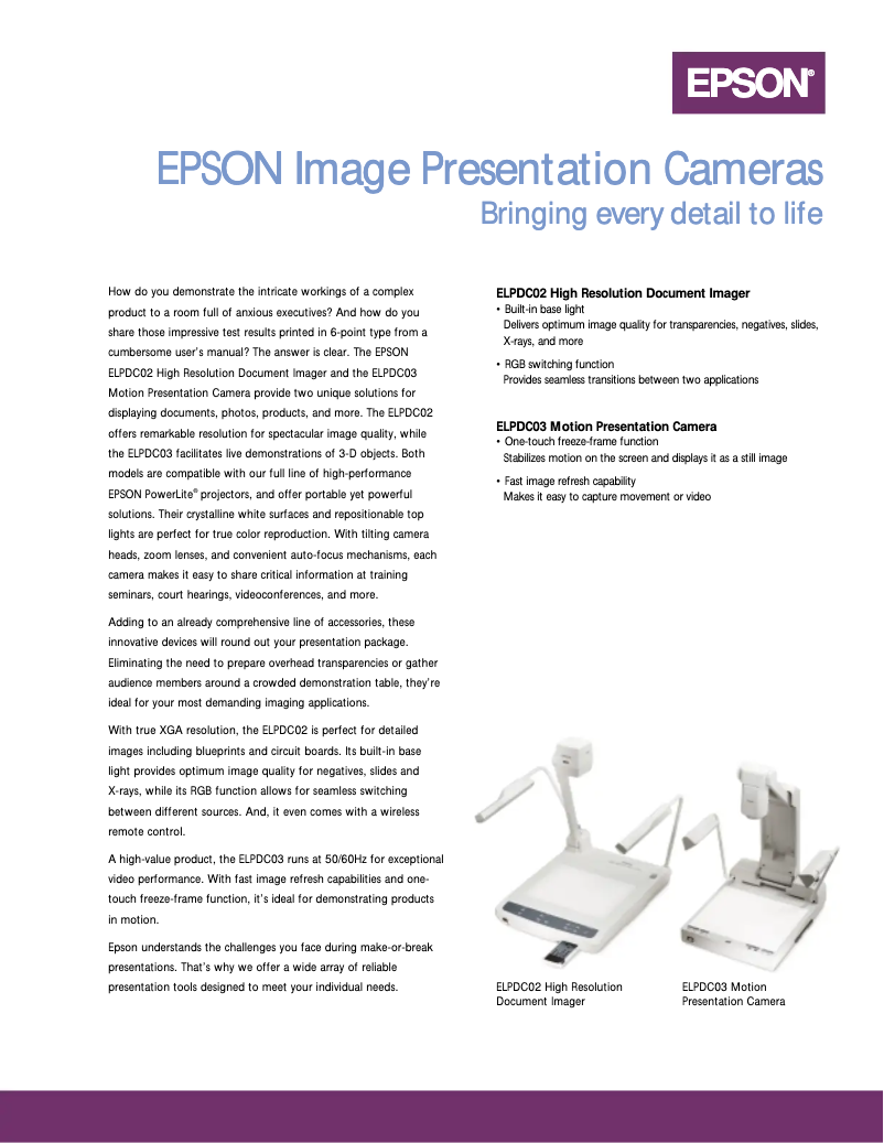 Page 1 de la notice Brochure Epson ELPDC03