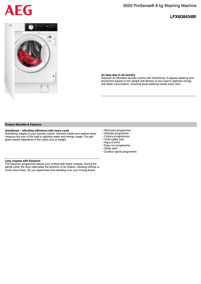 Página 1 del manual Ficha técnica AEG LFX6G8434BI