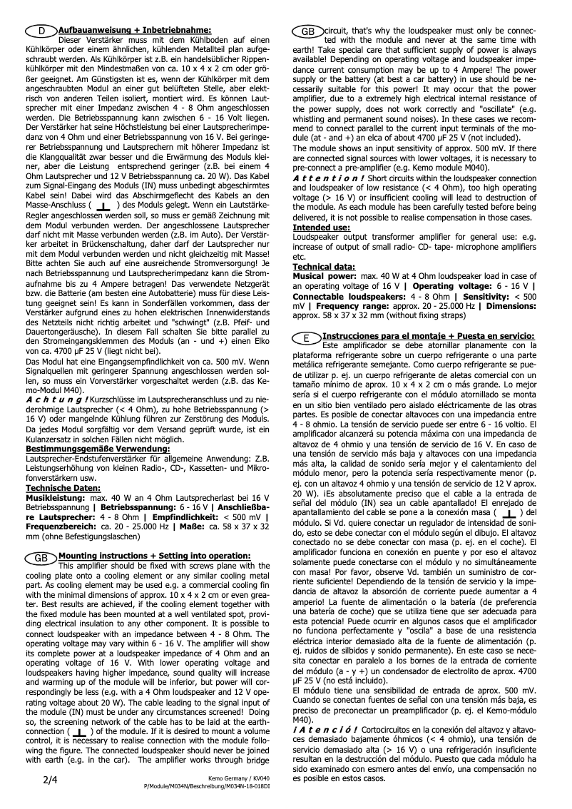 Page 1 de la notice Manuel utilisateur Kemo M034N