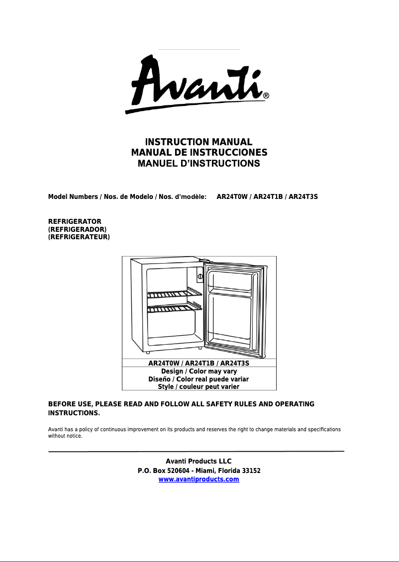 Image de la première page du manuel de l'appareil AR24T3S