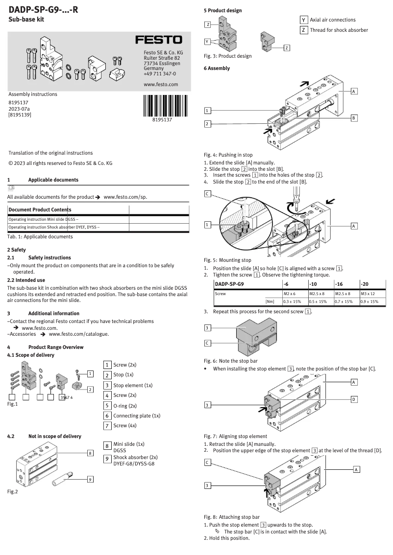 Page n°1 - Manuel utilisateur Festo DADP-SP-G9-10-R
