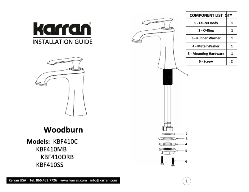 Page 1 de la notice Manuel utilisateur Karran Woodburn KBF410C