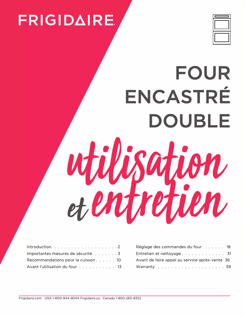 Page 1 de la notice Manuel utilisateur Frigidaire FCWD302LAF