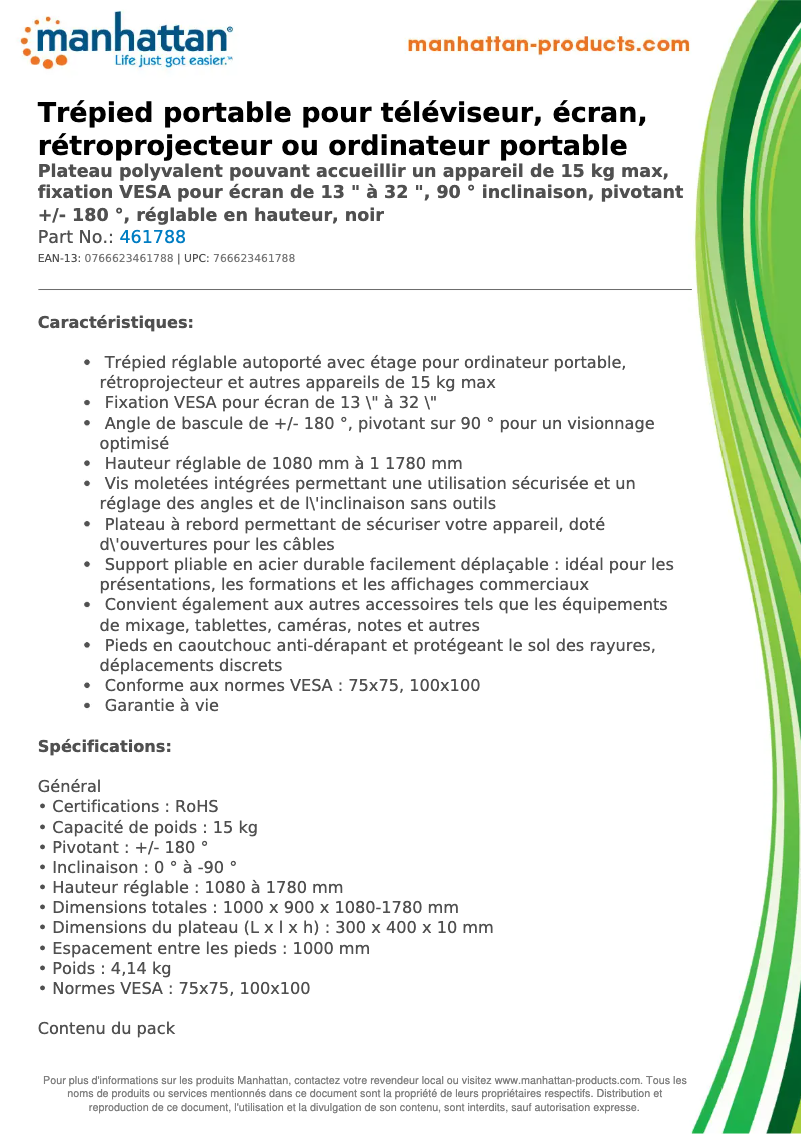 Page 1 de la notice Fiche technique Manhattan 461788