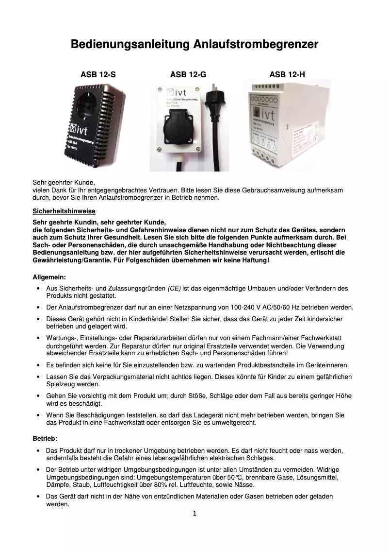 Page n°1 - Manuel utilisateur IVT ASB 12-S