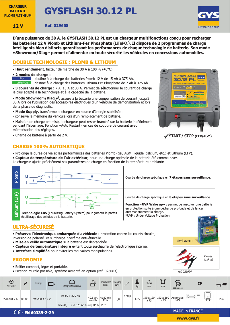 Page n°1 - Fiche technique GYS Gysflash 30.12 PL