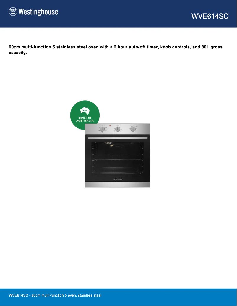 Page n°1 - Fiche technique Westinghouse WVE614SC