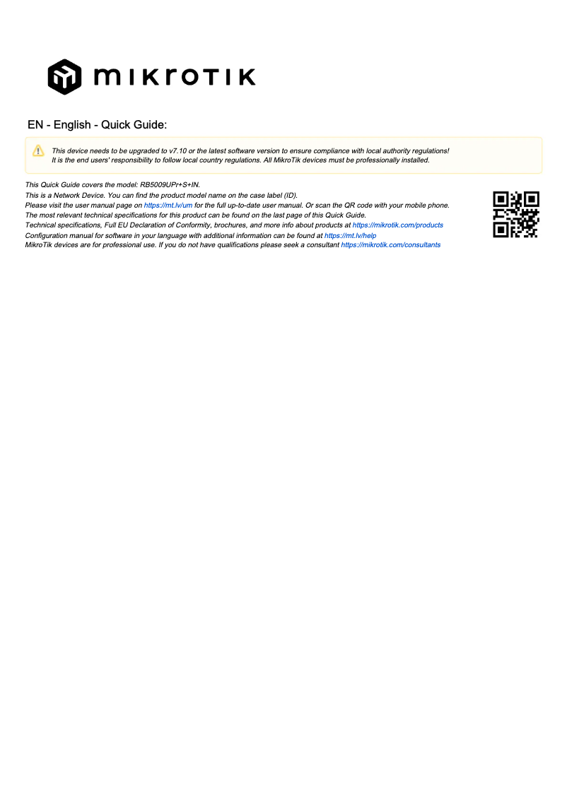 Page n°1 - Manuel utilisateur Mikrotik RB5009UPr+S+IN