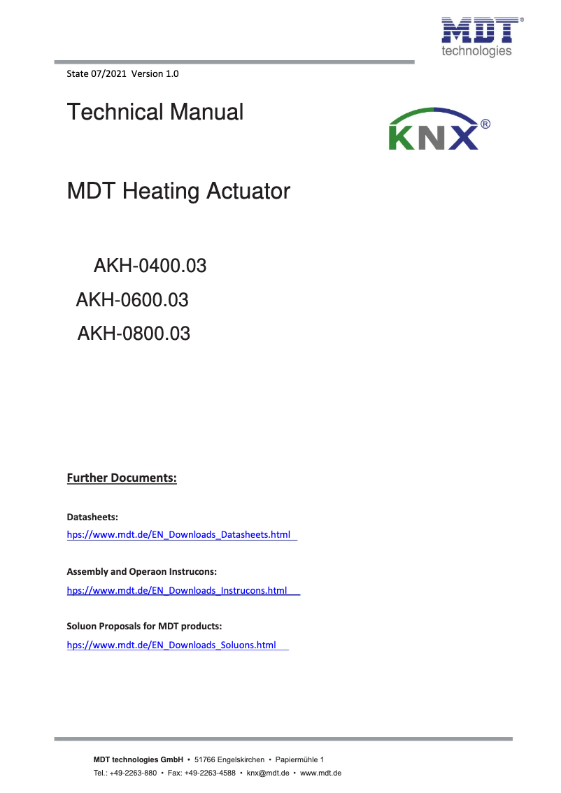 Page 1 de la notice Manuel utilisateur MDT AKH-0400.03