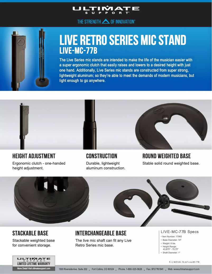 Page 1 de la notice Manuel utilisateur Ultimate Support LIVE-MC-77B