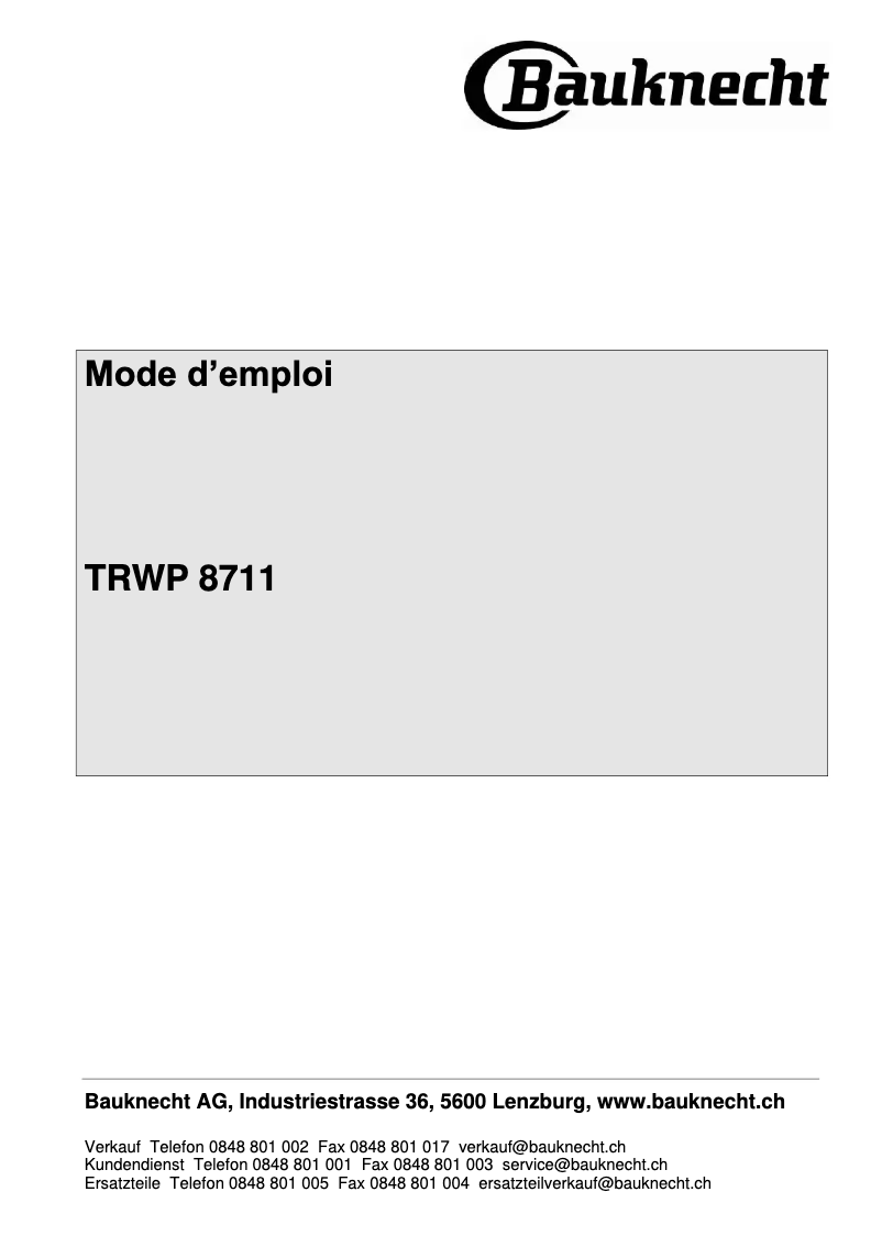 Page 1 de la notice Manuel utilisateur Bauknecht TRWP 8711