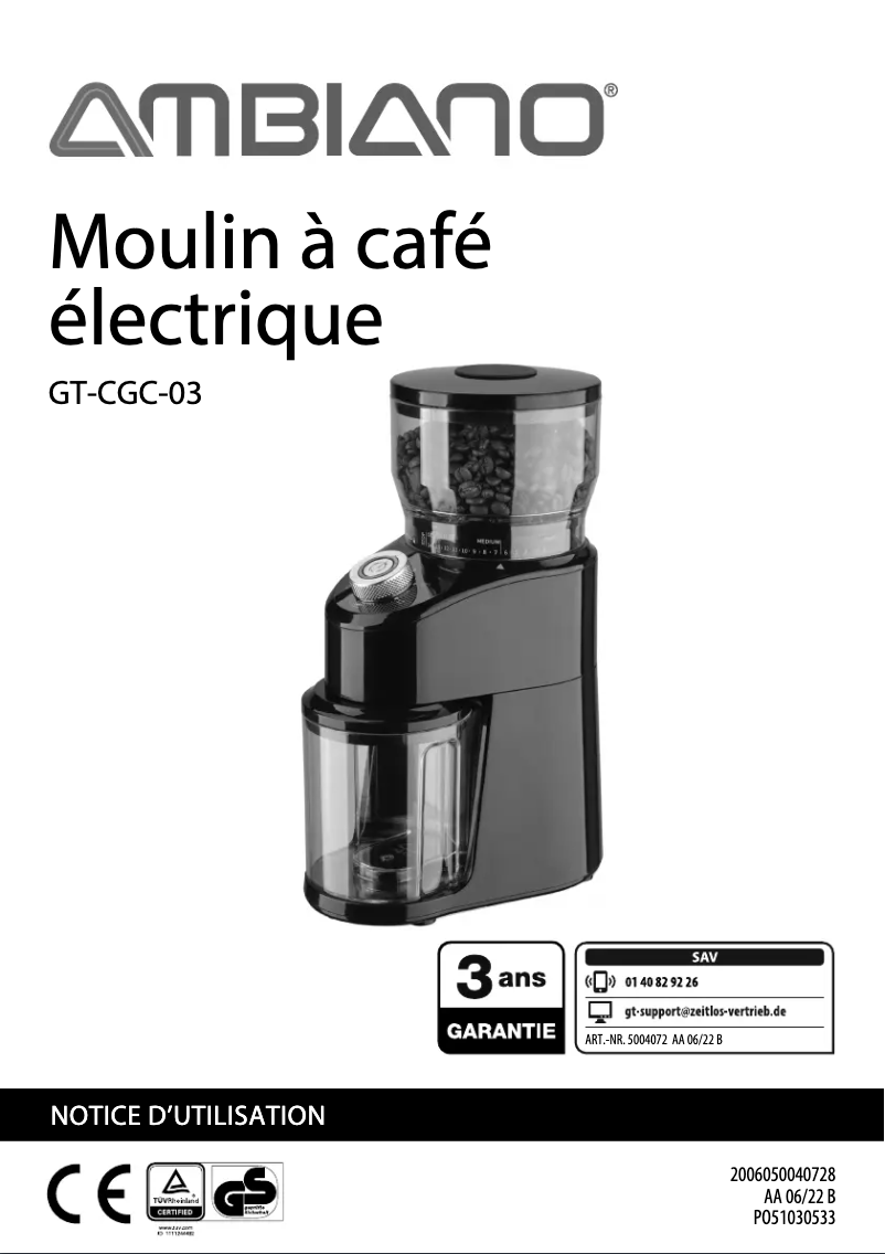 Image de la première page du manuel de l'appareil GT-CGC-03