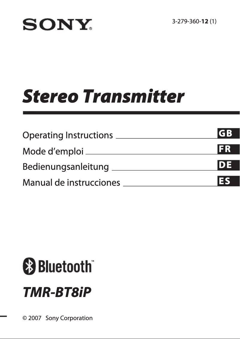 Página 1 del manual Manual de usuario Sony TMR-BT8iP