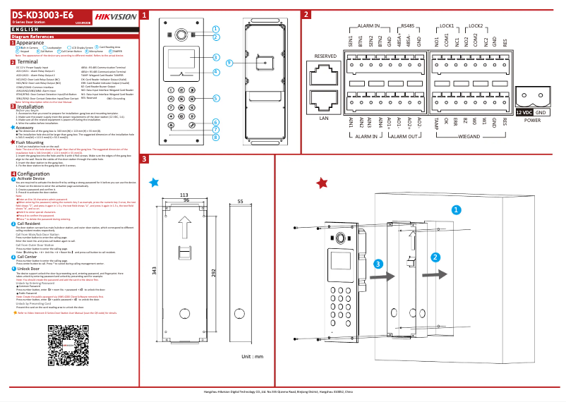 Page 1 de la notice Guide de démarrage rapide Hikvision DS-KD3003-E6