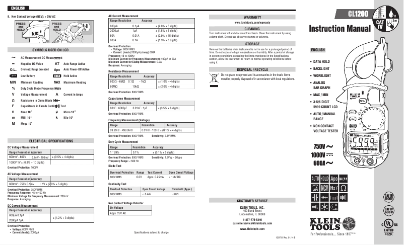 Image de la première page du manuel de l'appareil CL1200
