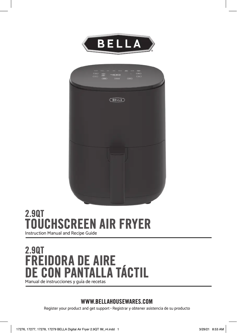Page 1 de la notice Manuel utilisateur Bella 2.9qt Touchscreen Air Fryer