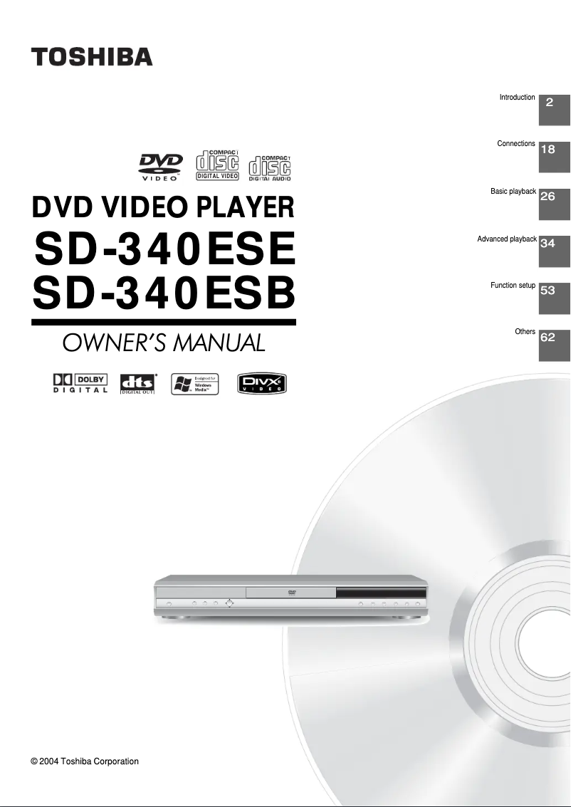 Page n°1 - Manuel utilisateur Toshiba SD-340ESE