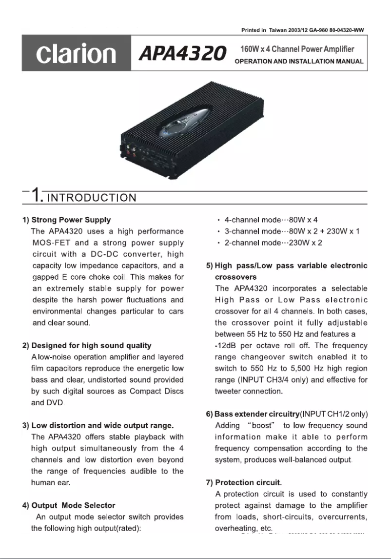 Image de la première page du manuel de l'appareil APA4320