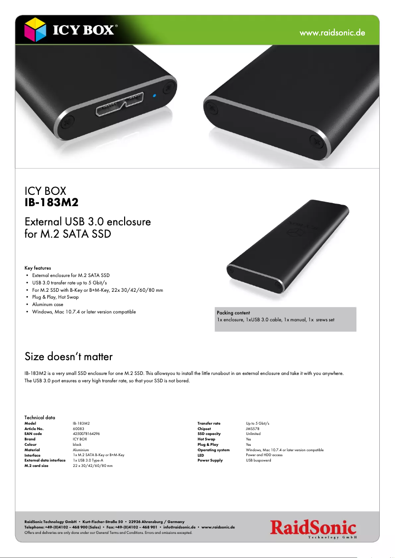 Page n°1 - Fiche technique Icy Box IB-183M2
