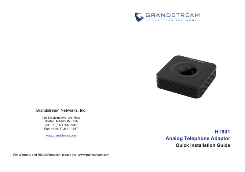 Page n°1 - Guide de démarrage rapide Grandstream HT801