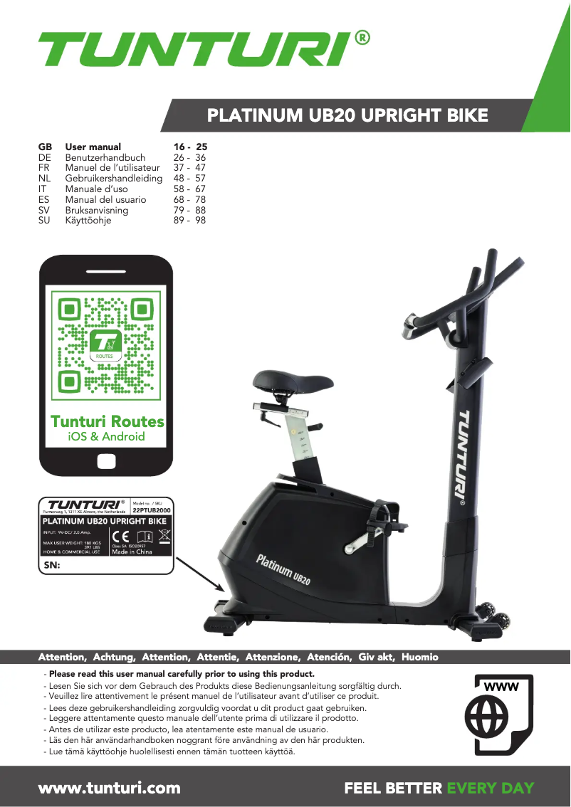 Page n°1 - Manuel utilisateur Tunturi Platinum UB20
