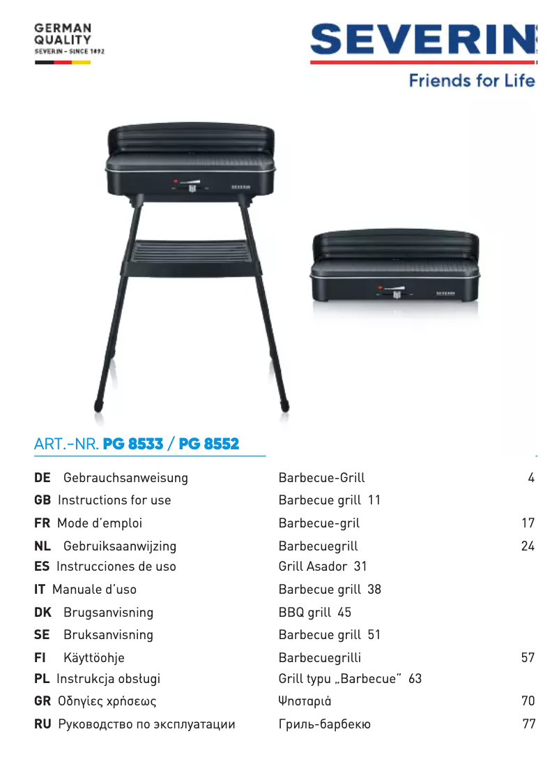 Page 1 de la notice Manuel utilisateur Severin PG 8552