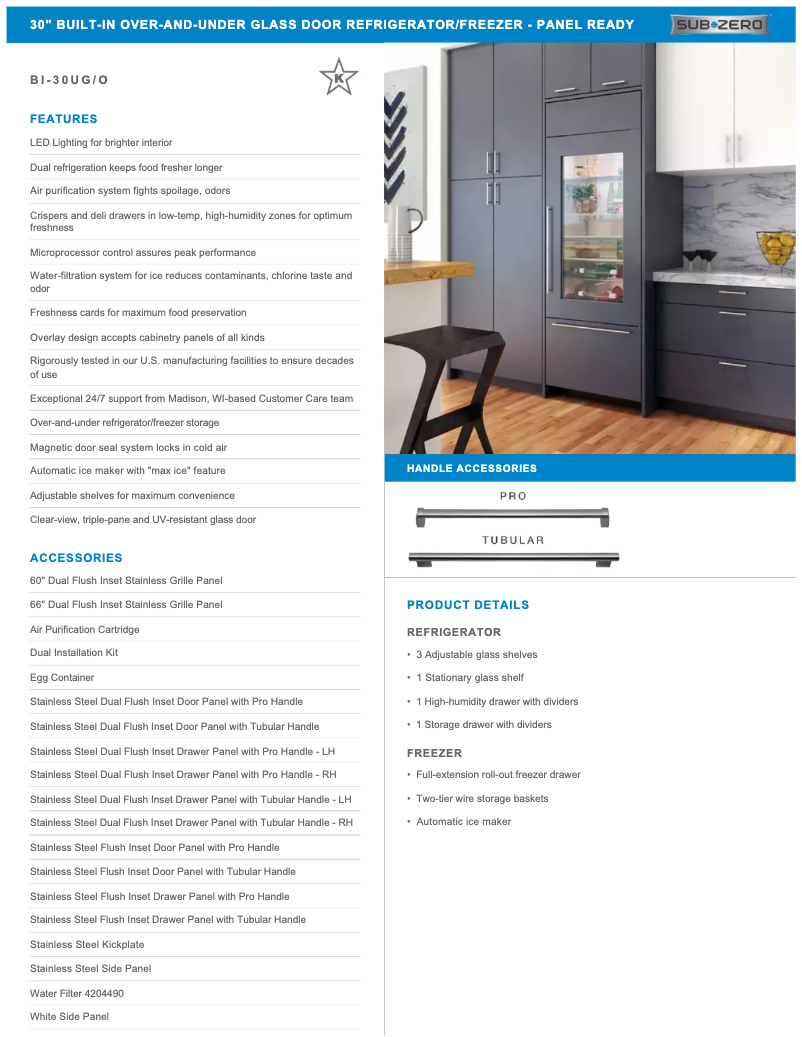 Page n°1 - Manuel utilisateur Sub-Zero BI-30UG/O-RH
