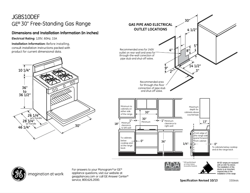 Page 1 de la notice Fiche technique GE JGBS10DEFBB