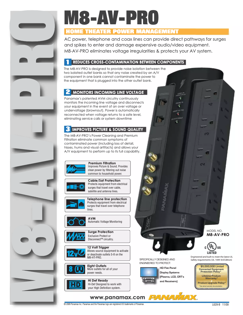 Page 1 de la notice Fiche technique Panamax M8-AV-PRO