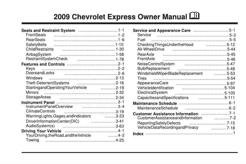 Page 1 de la notice Manuel utilisateur Chevrolet Express (2009)