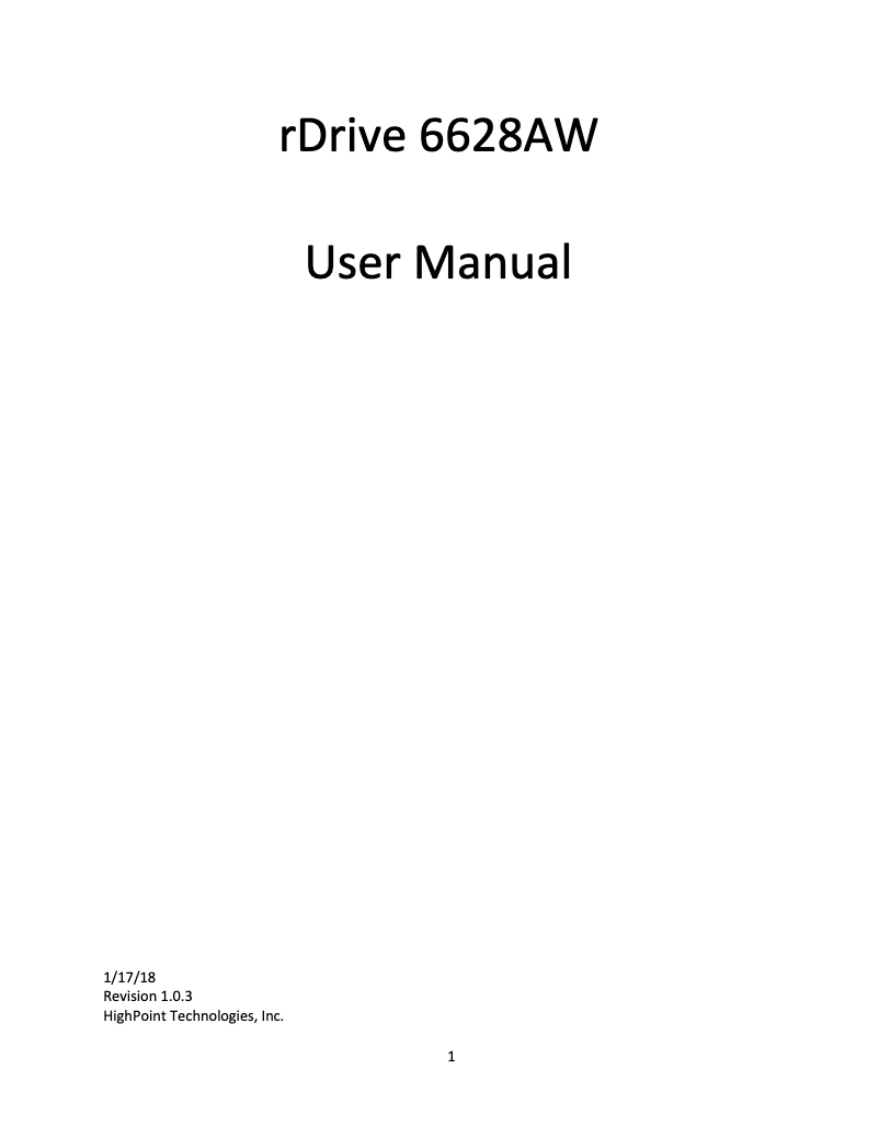 Page n°1 - Manuel utilisateur Highpoint rDrive 6628AW
