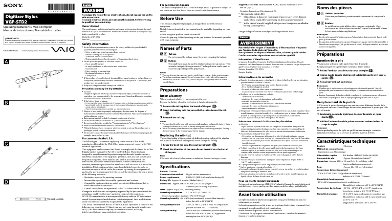 Image de la première page du manuel de l'appareil Vaio Duo 13 SVD13223CXW