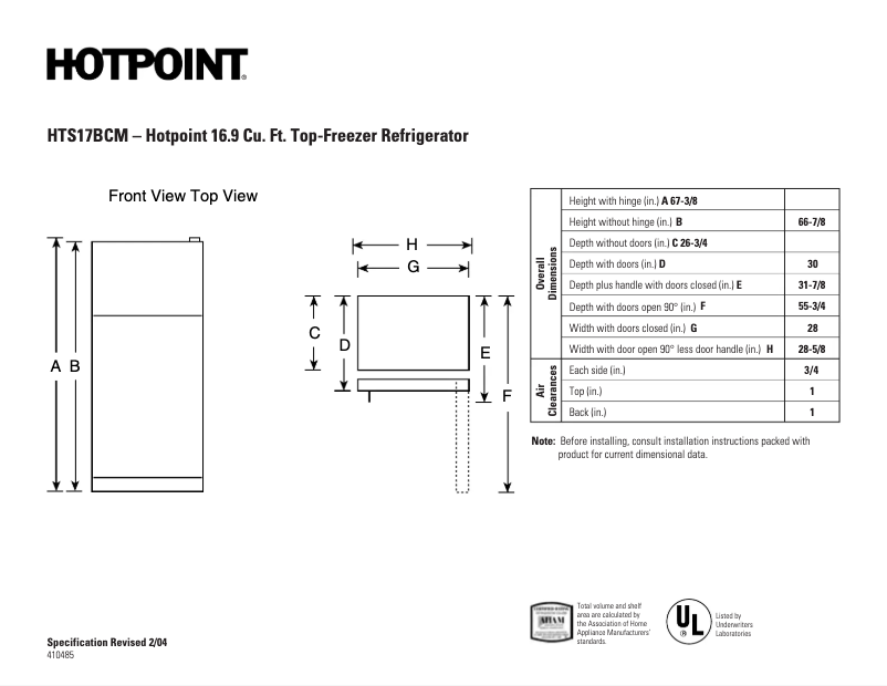 Page n°1 - Fiche technique Hotpoint HTS17BCMLCC