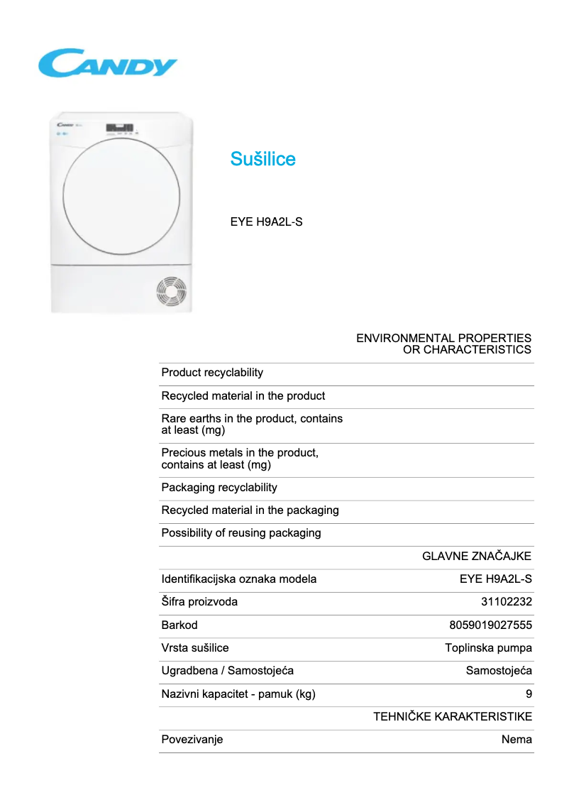 Image de la première page du manuel de l'appareil EYE H9A2L-S